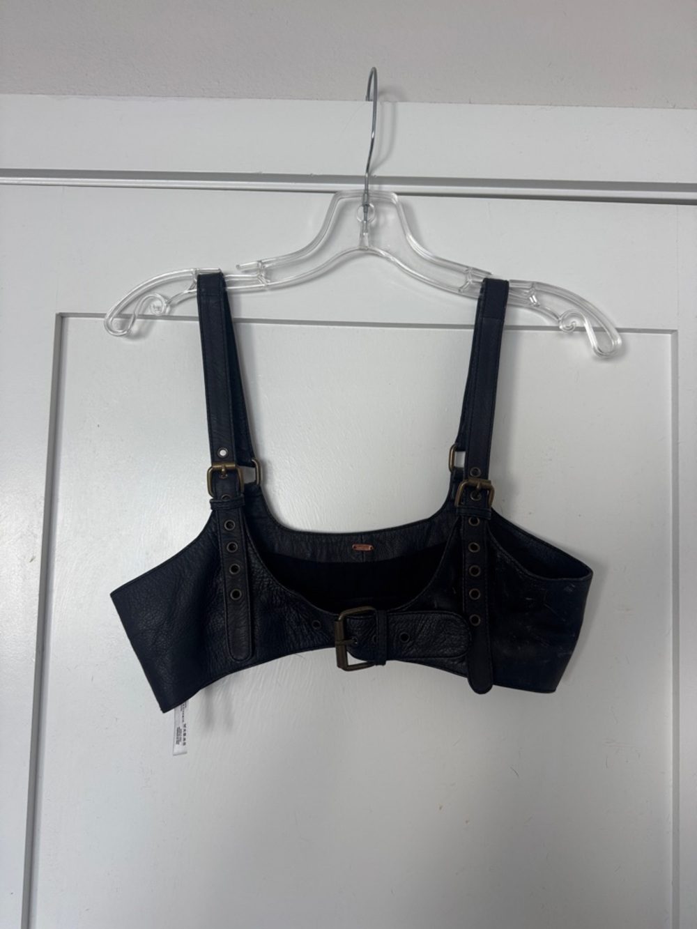 Free People Black Faux Leather Buckle Bralette